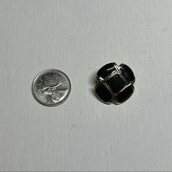 Earrings – Vintage 1980s Black Enamel & Gold-Tone Poppy Clip-Ons - Picture 7 of 7